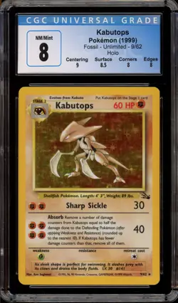 Pokemon Kabutops Fossil Unlimited Holo Rare #9 CGC 8 - Image 1