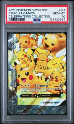 2021 POKEMON SWSH BLACK STAR PROMO CELEBRATIONS COLL #141 PIKACHU V-UNION PSA 10 - Image 1