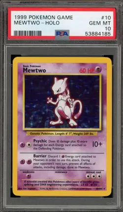 Pokemon Mewtwo Base Set Unlimited Holo Rare #10 PSA 10 Gem Mint - Image 1
