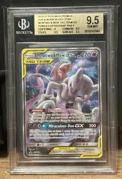 Pokemon Sun & Moon Promo Mewtwo & Mew GX BGS 9.5 Gem Mint Tag Team Full Art - Image 1