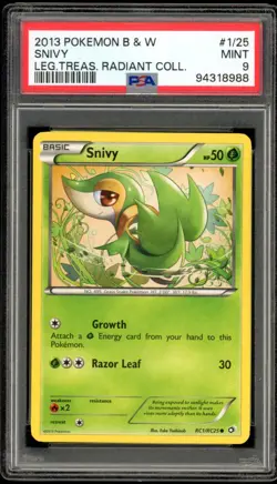2013 Pokemon Legendary Treasures #RC1 Snivy Radiant Collection PSA 9 Mint - Image 1