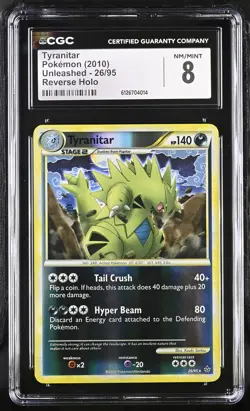 CGC 8 Tyranitar 2010 Unleashed 26/95 Reverse Holo Pokemon Card - Image 1
