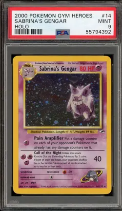Pokemon Sabrina's Gengar Gym Heroes Unlimited Holo Rare #14 PSA 9 Mint - Image 1