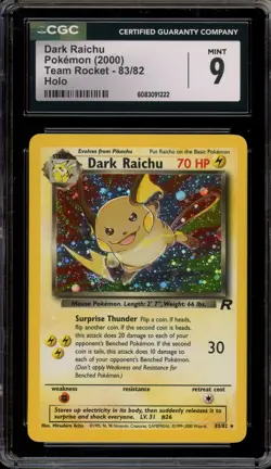 Pokemon Dark Raichu Team Rocket Unlimited Holo Secret Rare #83 CGC 9 Mint - Image 1