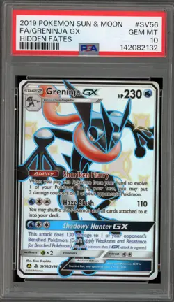 Pokemon Greninja GX Hidden Fates Full Art #SV56 PSA 10 Gem Mint - Image 1