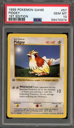 Pokemon Pidgey Base Set Shadowless 1st Edition #57 PSA 10 Gem Mint - Image 1