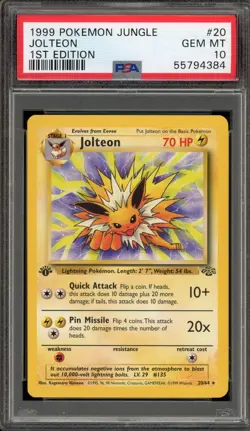 Pokemon Jolteon Jungle 1st Edition NON Holo Rare #20 PSA 10 Gem Mint - Image 1