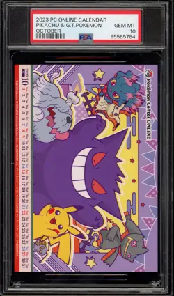 Pokemon Pikachu & Gengar G.T. Pokemon Center Online Calendar October PSA 10 - Image 1
