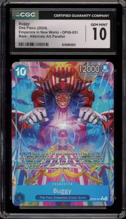 One Piece CCG Buggy Emperors Rare Alt Art Parallel OP09-051 CGC 10 Gem Mint - Image 1