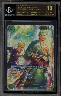 One Piece CCG Roronoa Zoro Azure Sea's Seven SP PRB02-006 BGS 10 BLACK LABEL - Image 1