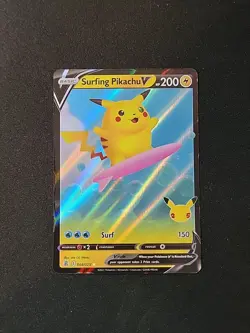 Pokemon TCG Surfing Pikachu v Celebrations Holo Ultra Rare Card 008/025 - Image 1