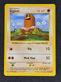 Shadowless Diglett 47/102 1999 Base Set Shadowless Pokemon Card TCG LP- - Image 1