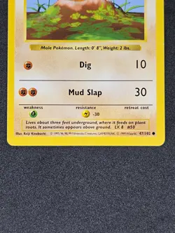 Shadowless Diglett 47/102 1999 Base Set Shadowless Pokemon Card TCG LP- - Image 3