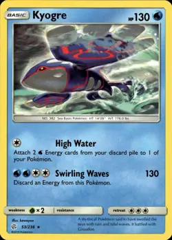 Kyogre Rare SM Cosmic Eclipse 53/236 Water Normal Pokemon Card - Image 1
