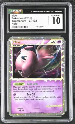 CGC 10 GEM MINT Mew 2010 Triumphant 97/102 Holo Pokemon Card - Image 1