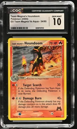 CGC 10 GEM MINT Team Magma's Houndoom EX Team Magma Vs Aqua 34/95 Pokemon Card - Image 1