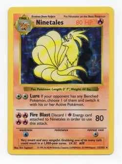 Pokemon TCG Ninetales 12/102 Base Set Holo Rare Black Flame Error Shadowless LP - Image 1