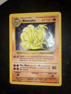 Pokemon TCG Ninetales 12/102 Base Set Holo Rare Black Flame Error Shadowless LP - Image 3