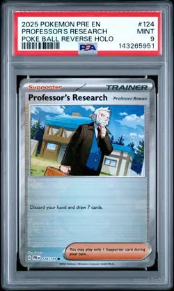 2025 Pokemon #124 Professor'S Research Poke Ball Reverse Holo PSA 9 - Image 1