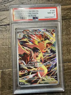 Pokemon Destined Rivals Ethan’s Typhlosion 190 Illustration Rare PSA 8 Dri En - Image 1