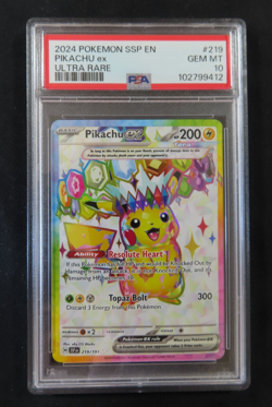 2024 POKEMON SSP EN-SURGING SPARKS ULTRA RARE #219 PIKACHU EX PSA 10 - Image 1