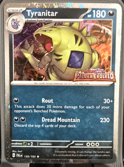 Tyranitar Exclusive Cosmos Holo Rare Stamped Pokemon Paldea Evolved Card - Image 1