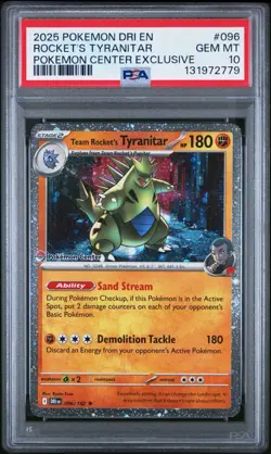 Pokemon Team Rocket's Tyranitar (Pokemon Center Exclusive) 096/182 PSA 10 - Image 1