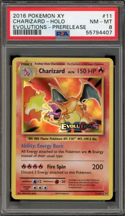 Pokemon Charizard XY Evolutions Prerelease Holo Rare Promo #11 PSA 8 - Image 1