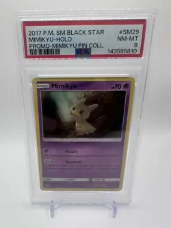 Pokemon Card Mimikyu SM29 Holo Foil Pin Collection Black Star Promo PSA 8 - Image 1