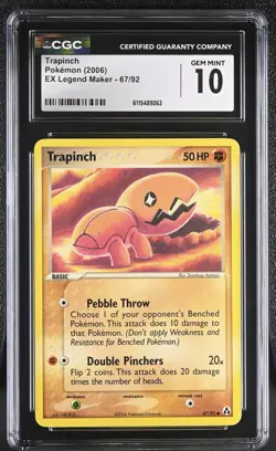 CGC GEM MINT 10 Pokemon Trapinch 67/92 2006 EX Legend Maker - Image 1