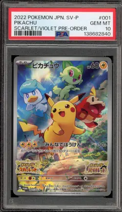 Pokemon Pikachu Scarlet & Violet Pre-Order Japanese Promo 001/SV-P PSA 10 - Image 1
