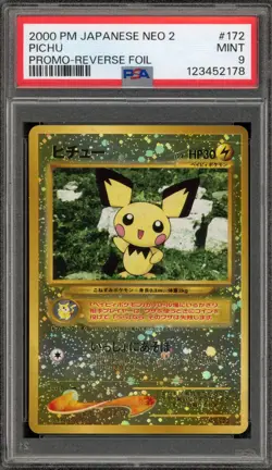 Pokemon Pichu Neo 2 Japanese Reverse Holo Promo #172 PSA 9 Mint - Image 1