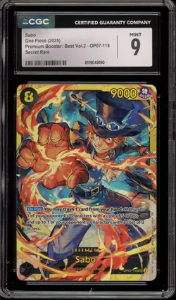 One Piece CCG Sabo PRB02 Secret Rare OP07-118 CGC 9 Mint - Image 1