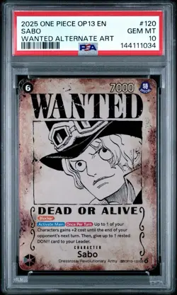 2025 One Piece Sabo Wanted Poster SP Alt Art OP13-120 PSA 10 Gem Mint English - Image 1