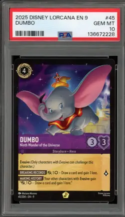 Disney Lorcana Dumbo Ninth Wonder of the Universe Legendary #45 PSA 10 Gem Mint - Image 1