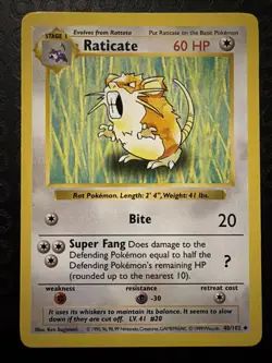 Shadowless Raticate Base Set 40/102 | First Print | Vintage Pokemon Card JBT01 - Image 1