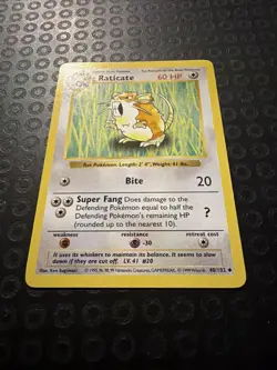 Shadowless Raticate Base Set 40/102 | First Print | Vintage Pokemon Card JBT01 - Image 2