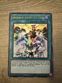 Double Hero Attack MISPRINT DUPO-EN005 1st Edition Ultra Rare NM Yu-Gi-Oh! Card - Image 1