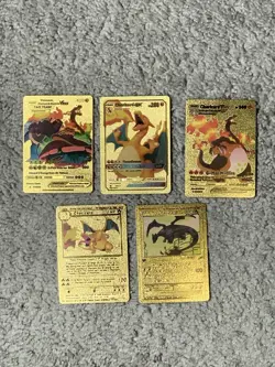 Set of 5 Charizard Gold Foil Fan Art Display Cards NM! - Image 1