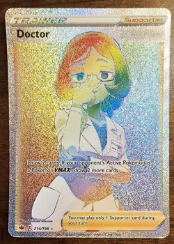 Pokemon Chilling Reign Doctor 214/198 Rainbow Secret Rare Full Art Holo Card NM - Image 1