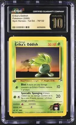 CGC PRISTINE 10 Pokemon Erika's Oddish 78/132 2000 Gym Heroes 1st Edition - Image 1