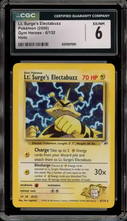Pokemon Lt. Surge's Electabuzz Gym Heroes Unlimited Holo Rare #6 CGC 6 - Image 1