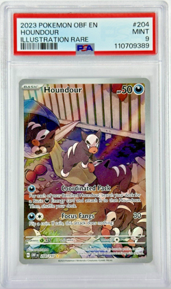 PSA 9 OBF EN Houndour #204 IR - 2023 Pokemon Sv03 Obsidian Flames 204/197 - Image 1
