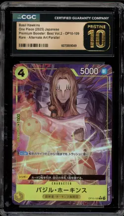 One Piece CCG Basil Hawkins JPN Rare Alt Art Parallel OP10-109 CGC 10 Pristine - Image 1