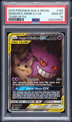 2019 Pokemon Team Up Gengar & Mimikyu Gx #165 GEM MT PSA 10 Full Art - Image 1