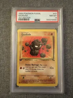 PSA 8 1st Edition Geodude Pokemon Fossil 1999 Common #47 Near Mint Fresh Slab - Image 3