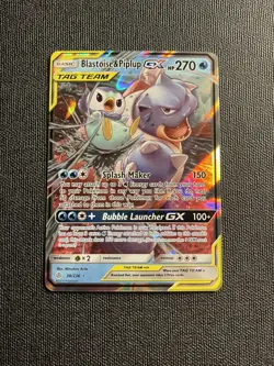 Pokemon TCG Blastoise & Piplup GX TAG TEAM Cosmic Eclipse Holo 38/236 270 HP - Image 1