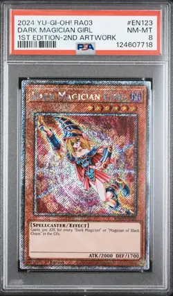 Dark Magician Girl 2nd Art RA03-EN123 1st Ed Platinum Secret Rare Yugioh PSA 8 - Image 1