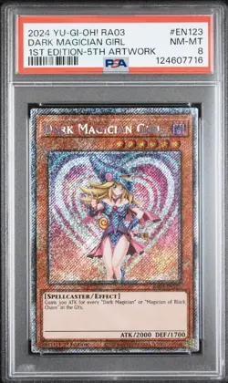 Dark Magician Girl 5th Art RA03-EN123 1st Ed Platinum Secret Rare Yugioh PSA 8 - Image 1