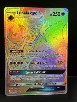 Pokemon TCG Lunala GX Rainbow Secret Rare Card Sun & Moon 153/149 - Image 1